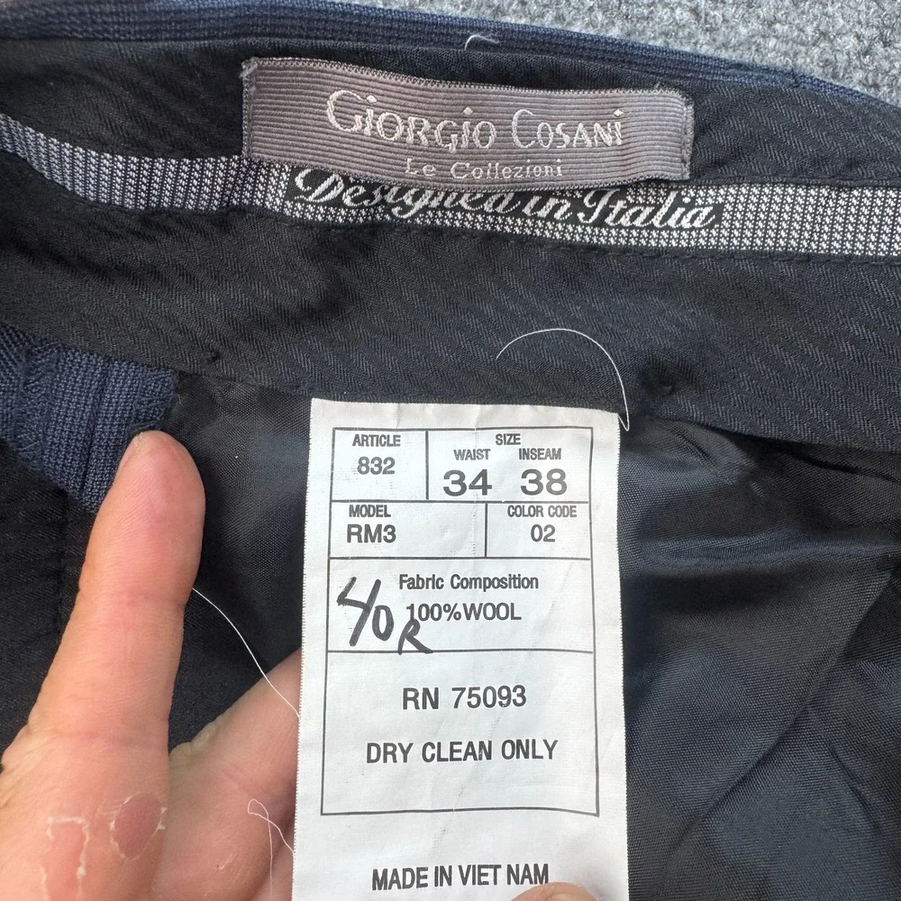 Giorgio Cosani Dress Pants Men 34x38 Blue Wool Pleated Professional Straight Leg